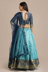 Woven Zari Silk Aqua Blue Lehenga