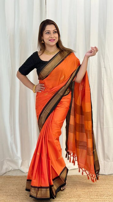 Pure Kanjivaram Silk Saree With Contrast Border