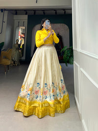 Elegant Dola Silk Floral Print Lehenga Choli with Zari Border and Stitched Banglory Blouse – Perfect Blend of Tradition and Modern Style