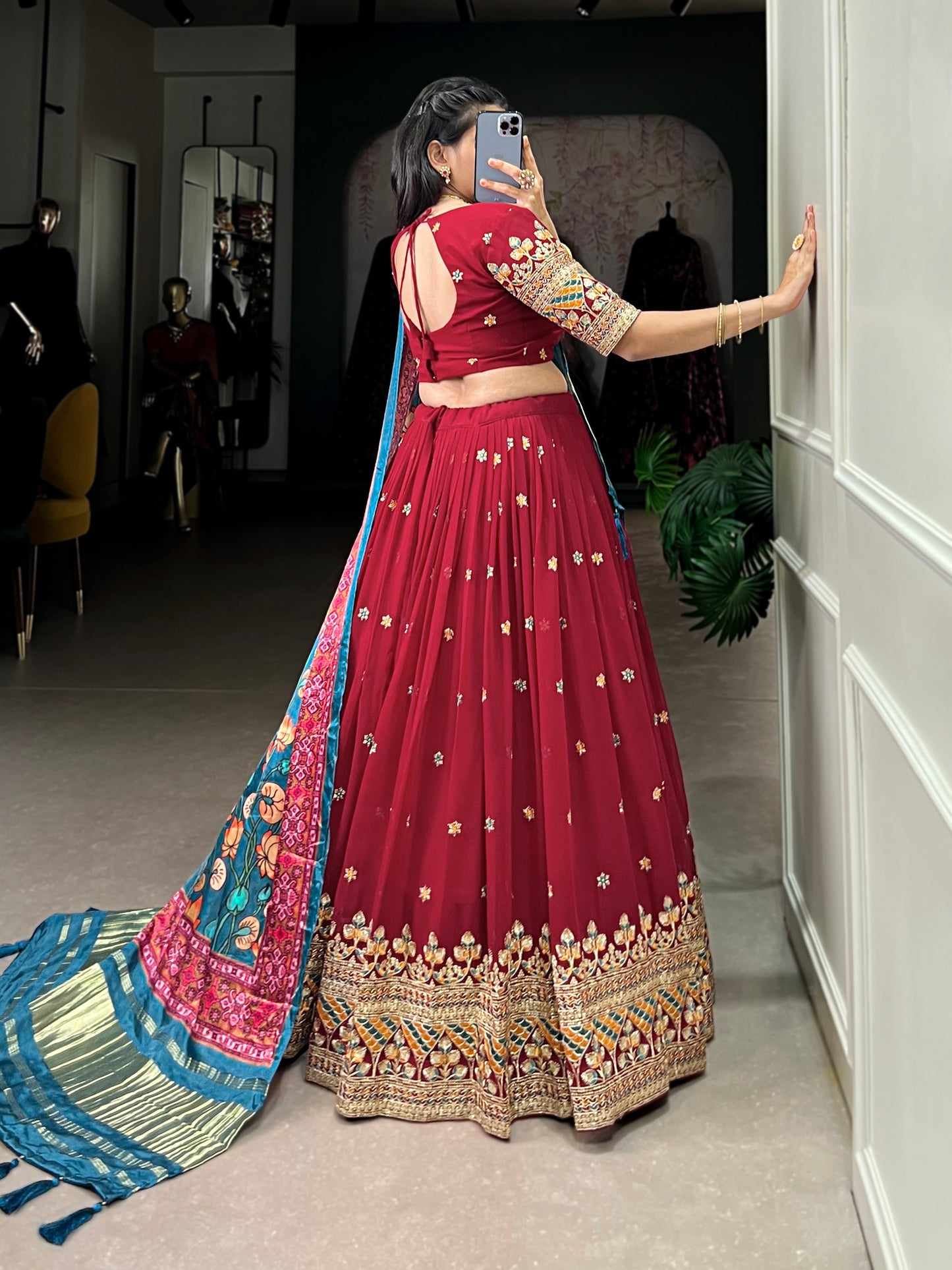 2025 Wedding Collection – Georgette Sequins Embroidered Lehenga with Gaji Silk Dupatta & Unstitched Blouse