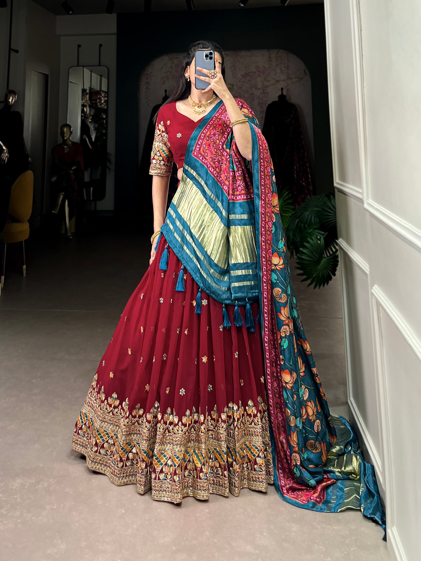 2025 Wedding Collection – Georgette Sequins Embroidered Lehenga with Gaji Silk Dupatta & Unstitched Blouse
