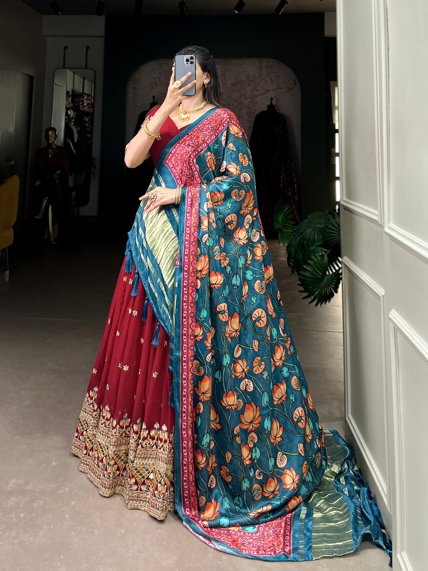 2025 Wedding Collection – Georgette Sequins Embroidered Lehenga with Gaji Silk Dupatta & Unstitched Blouse