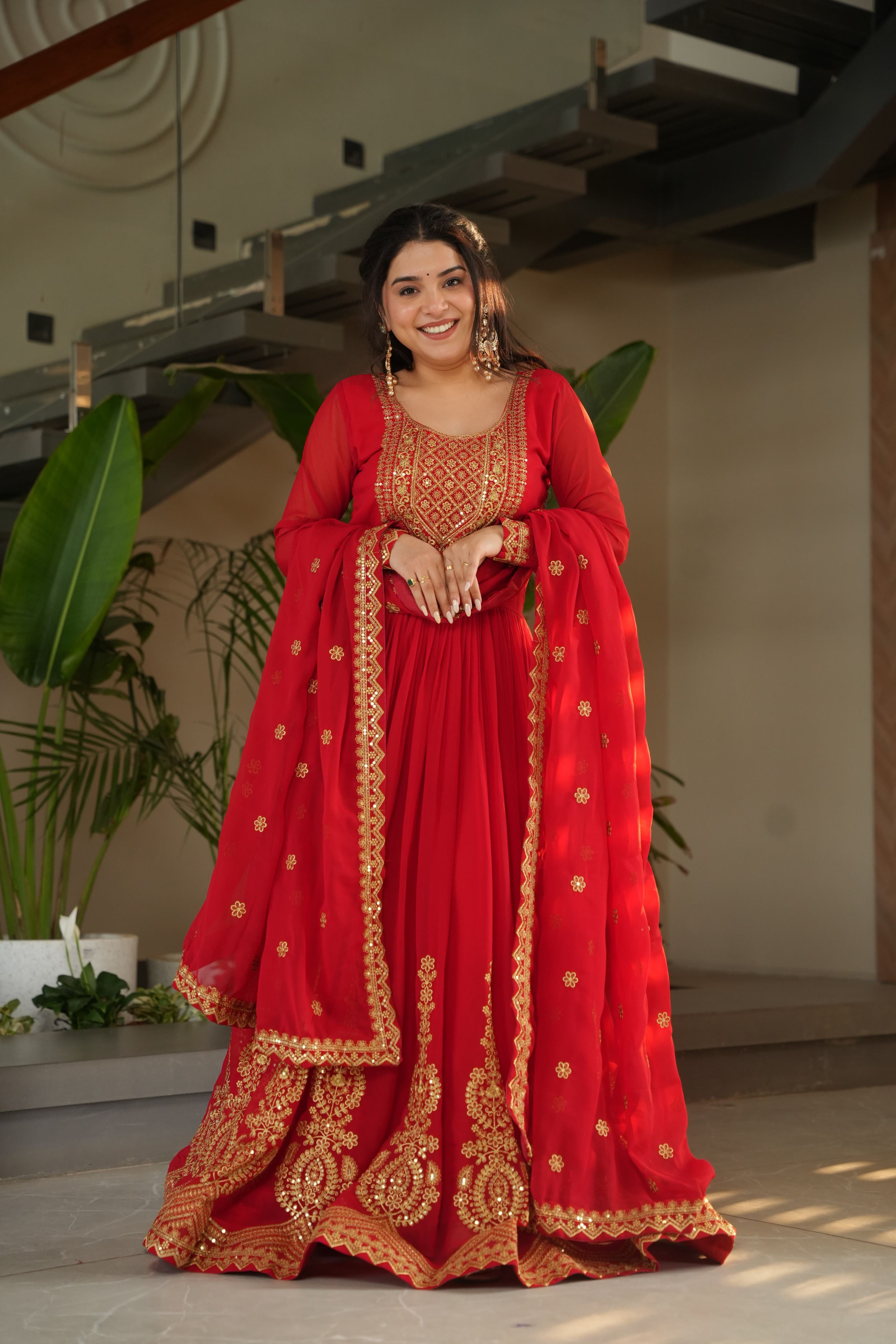 Premium Designer Embroidered Gown with Dupatta | Readymade Party Wear for Women