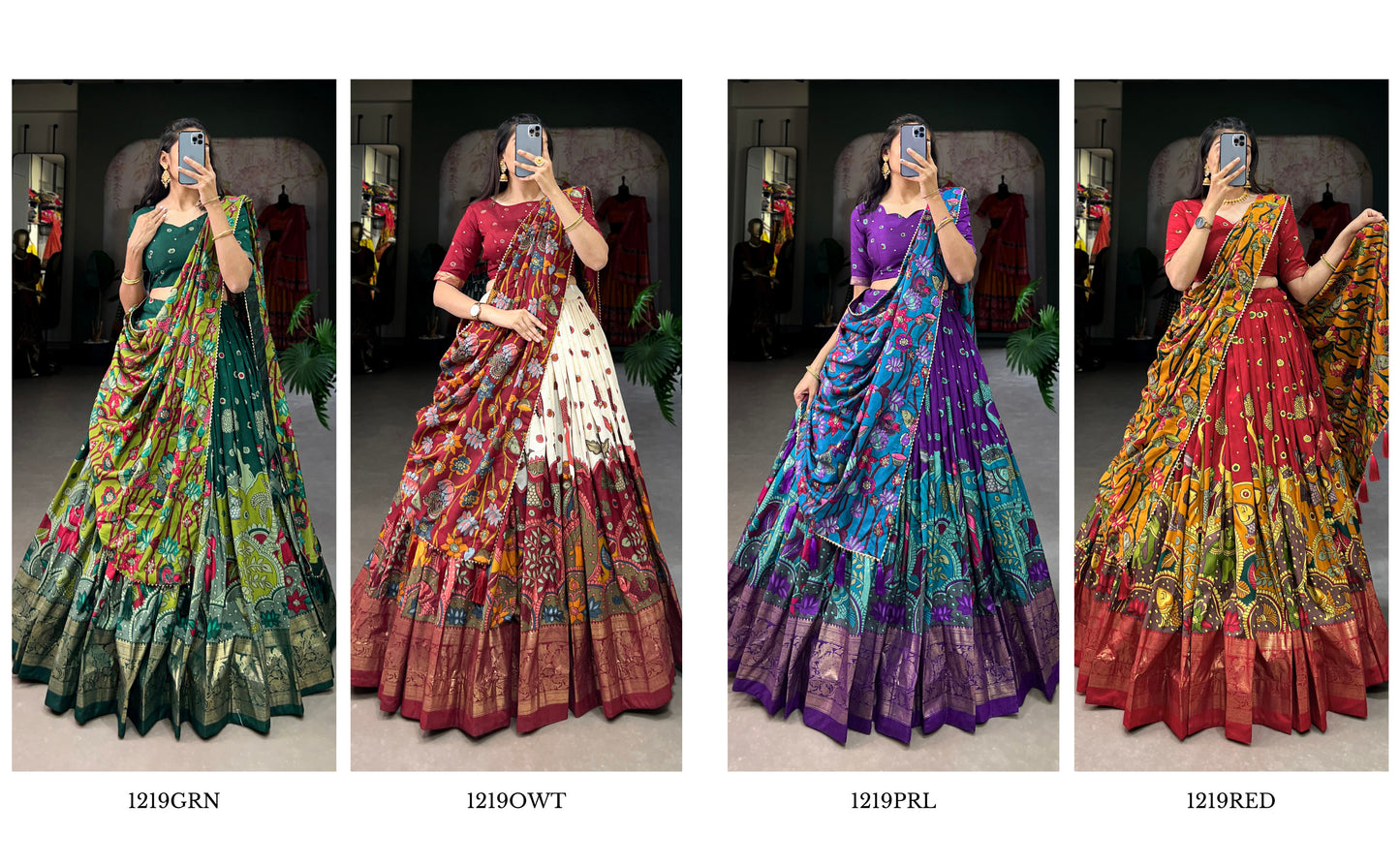 Infuse Your Wardrobe with Southern Grace – Tussar Silk Kalamkari Print Lehenga Choli with Foil Work Border