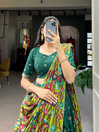 Infuse Your Wardrobe with Southern Grace – Tussar Silk Kalamkari Print Lehenga Choli with Foil Work Border