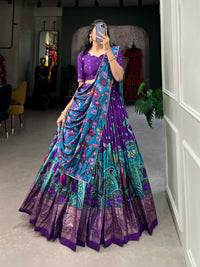 Infuse Your Wardrobe with Southern Grace – Tussar Silk Kalamkari Print Lehenga Choli with Foil Work Border