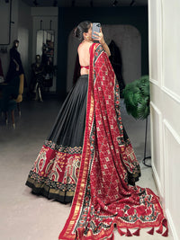 Twirling in Tradition, Shining in Silk – Tussar Silk Patola Print Lehenga Choli with Foil Work Detailing