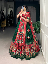 Twirling in Tradition, Shining in Silk – Tussar Silk Patola Print Lehenga Choli with Foil Work Detailing