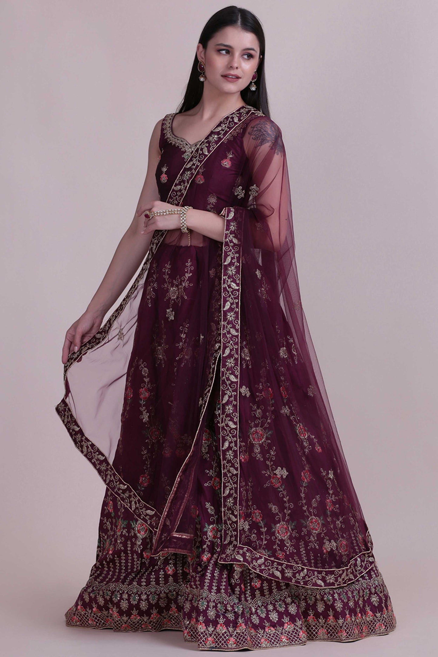 Embroidered Semi-Stitched Lehenga & Unstitched Blouse With Dupatta