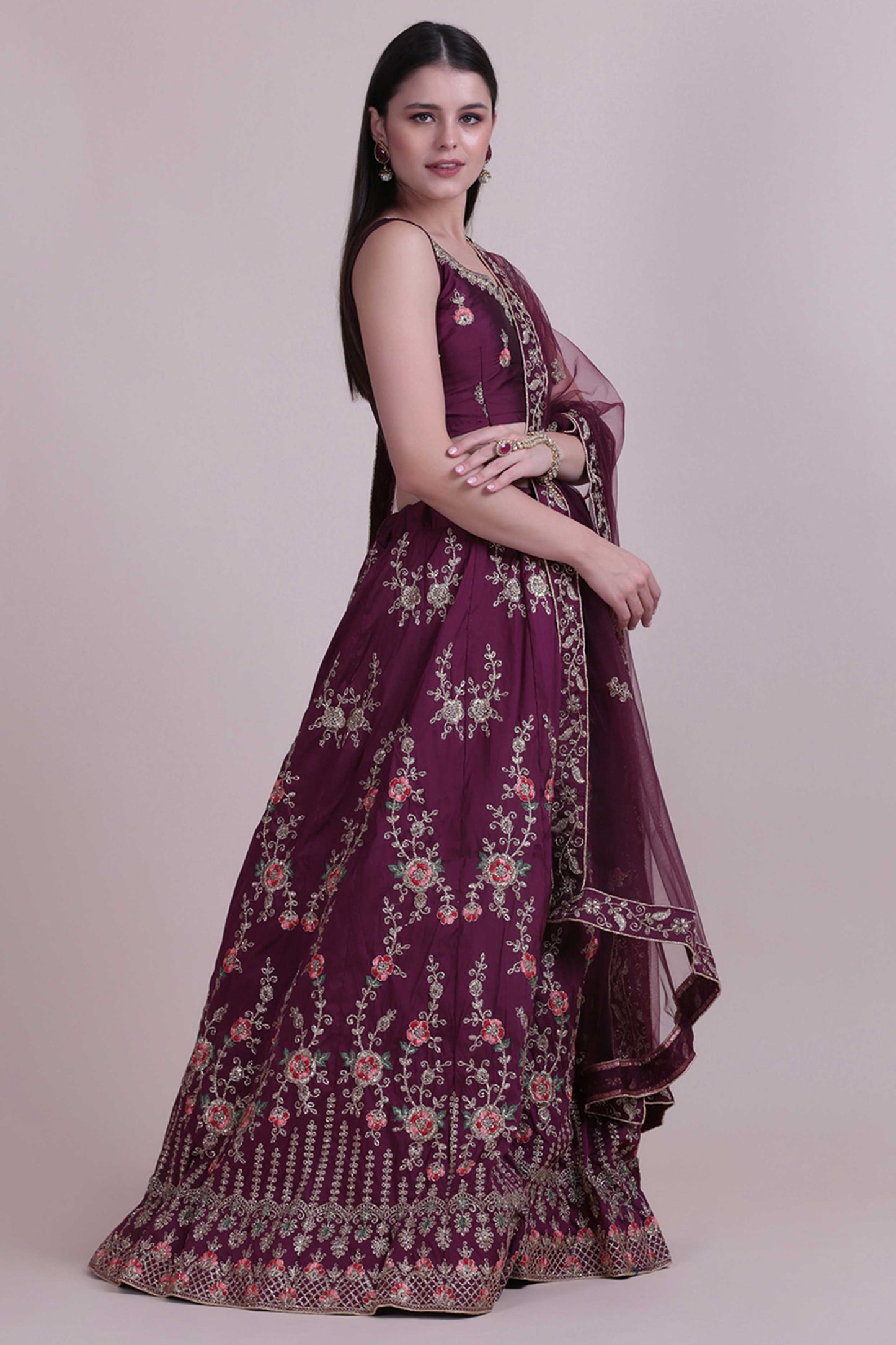 Embroidered Semi-Stitched Lehenga & Unstitched Blouse With Dupatta