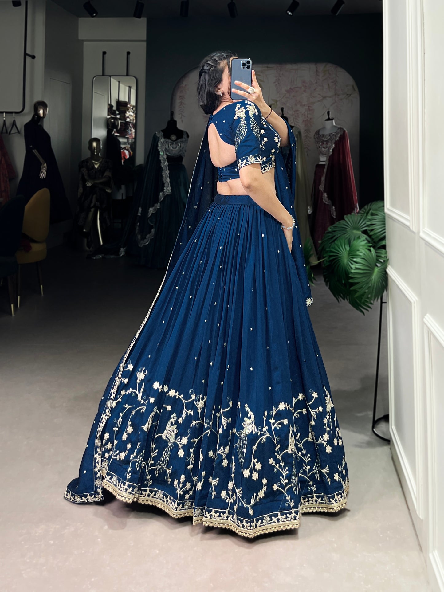 Simple Yet Stunning – Vichitra Silk Lehenga Choli with Elegant Sequin and Thread Embroidery