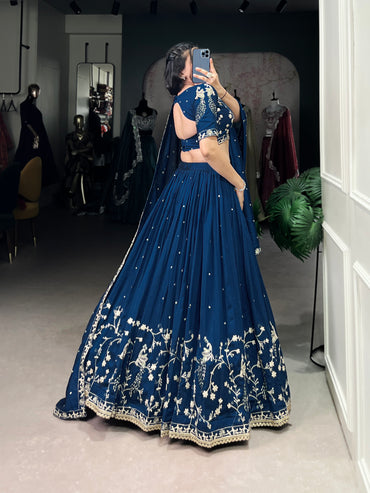 Simple Yet Stunning – Vichitra Silk Lehenga Choli with Elegant Sequin and Thread Embroidery
