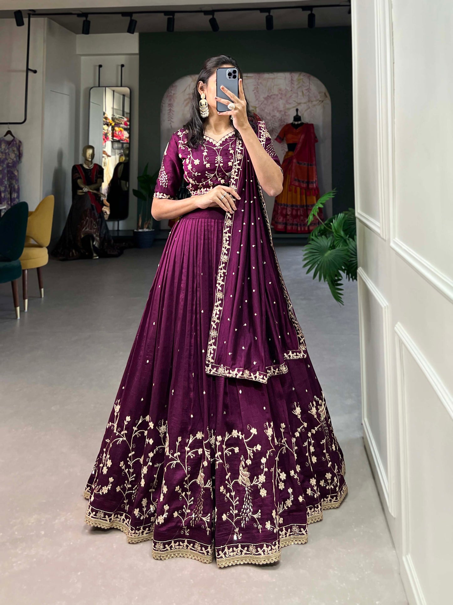 Simple Yet Stunning – Vichitra Silk Lehenga Choli with Elegant Sequin and Thread Embroidery