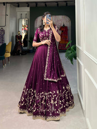 Simple Yet Stunning – Vichitra Silk Lehenga Choli with Elegant Sequin and Thread Embroidery