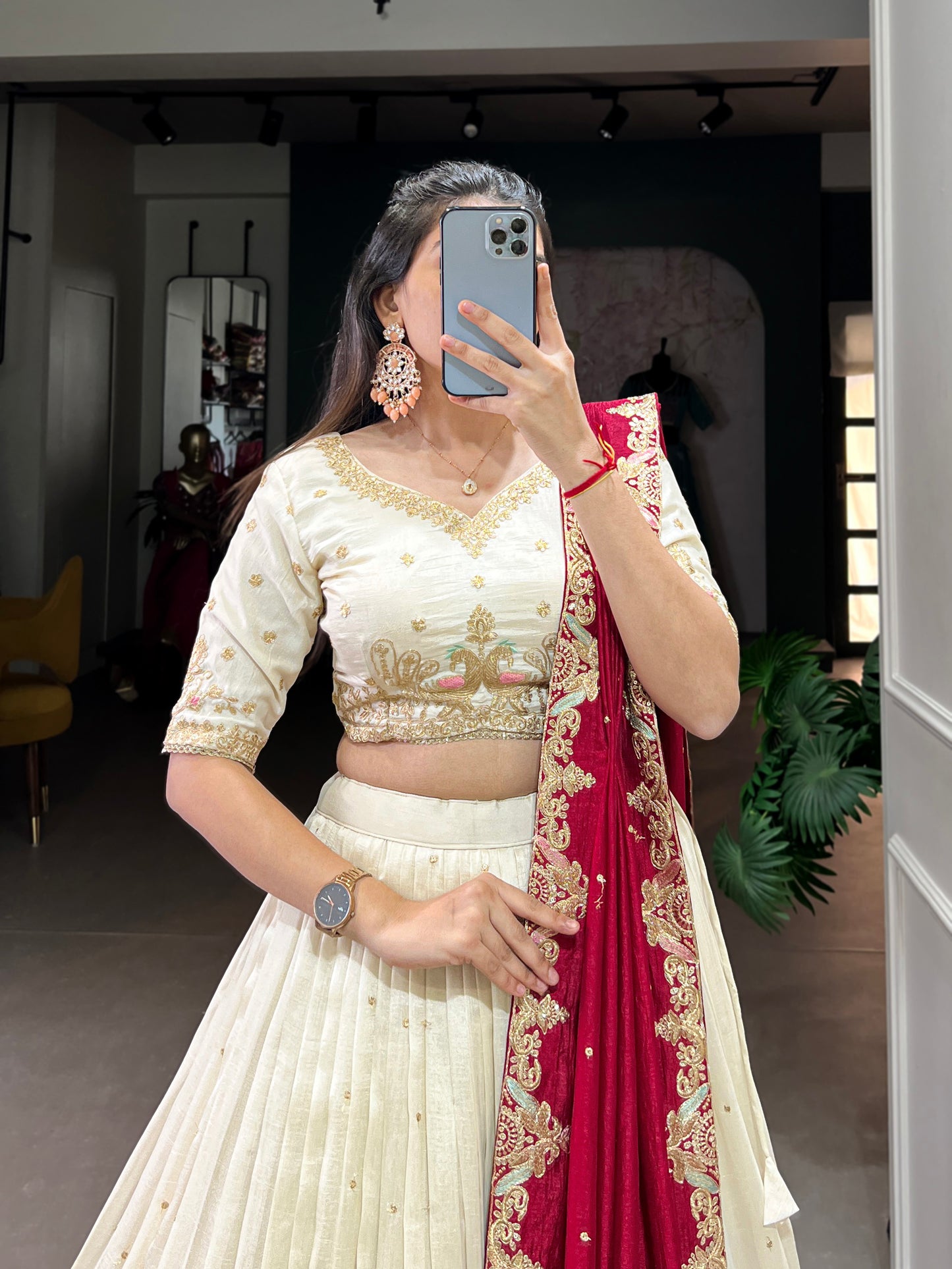 Bridesmaid Lehenga Choli in Serene Vichitra Silk with Sequin and Thread Embroidery