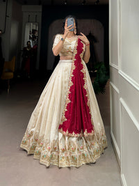 Bridesmaid Lehenga Choli in Serene Vichitra Silk with Sequin and Thread Embroidery