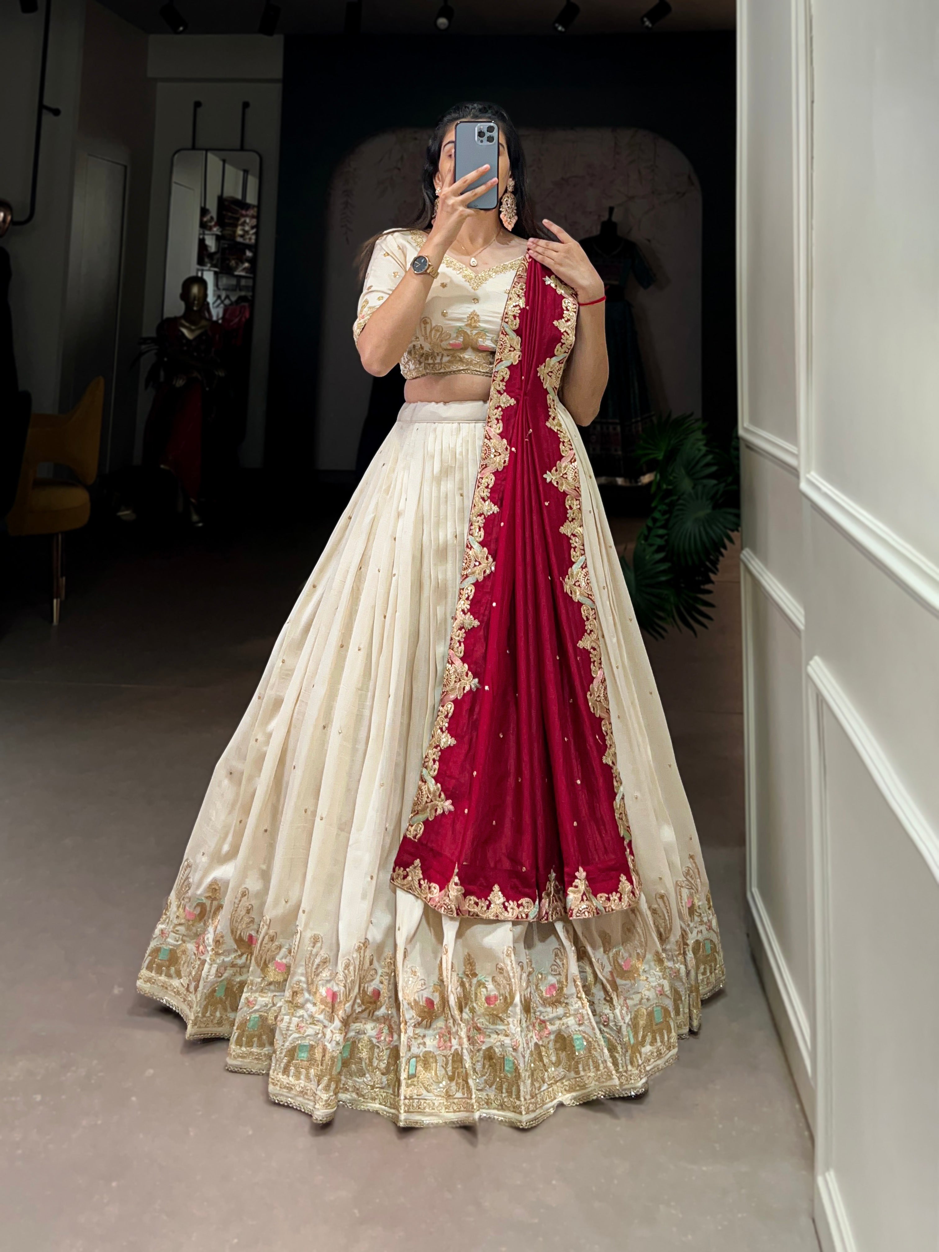 Bridesmaid Lehenga Choli in Serene Vichitra Silk with Sequin and Thread Embroidery
