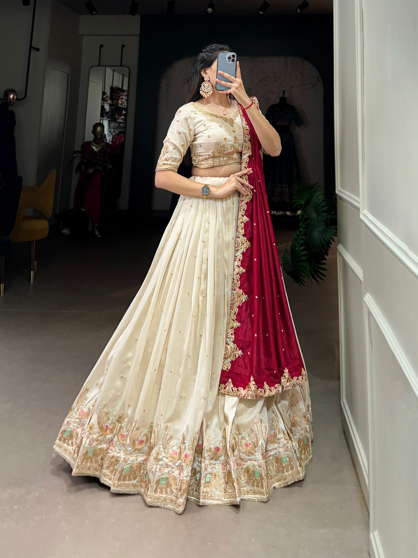 Bridesmaid Lehenga Choli in Serene Vichitra Silk with Sequin and Thread Embroidery