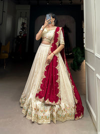Bridesmaid Lehenga Choli in Serene Vichitra Silk with Sequin and Thread Embroidery