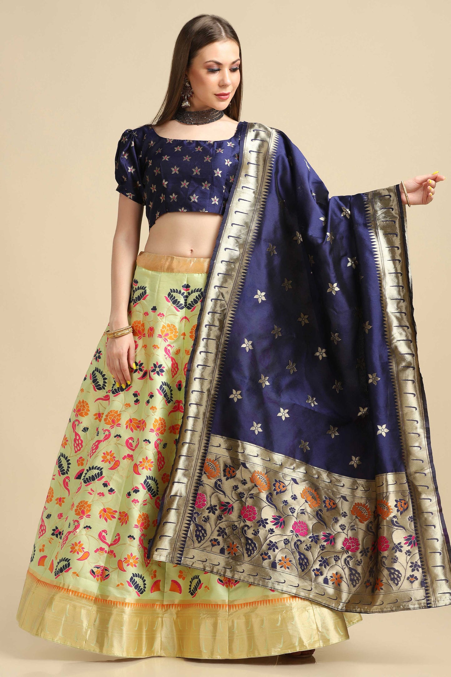 Function Wear Designer  Jacquard Silk Gold Woven Work Lehenga Choil