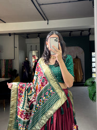 Festive Elegance in Every Thread – Tussar Silk Patola Print Lehenga Choli with Foil Work and Gotta Patti Detailing