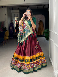 Festive Elegance in Every Thread – Tussar Silk Patola Print Lehenga Choli with Foil Work and Gotta Patti Detailing