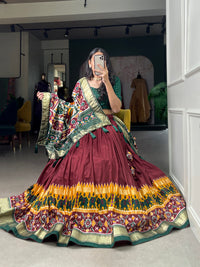 Festive Elegance in Every Thread – Tussar Silk Patola Print Lehenga Choli with Foil Work and Gotta Patti Detailing
