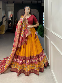 Festive Elegance in Every Thread – Tussar Silk Patola Print Lehenga Choli with Foil Work and Gotta Patti Detailing