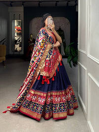 Festive Elegance in Every Thread – Tussar Silk Patola Print Lehenga Choli with Foil Work and Gotta Patti Detailing