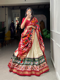 Festive Elegance in Every Thread – Tussar Silk Patola Print Lehenga Choli with Foil Work and Gotta Patti Detailing