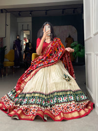 Festive Elegance in Every Thread – Tussar Silk Patola Print Lehenga Choli with Foil Work and Gotta Patti Detailing