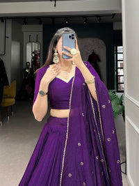 Crafted for Grace and Beauty – Pure Chanderi Plain Lehenga with Zari Work Border and Sequin Embellished Dupatta
