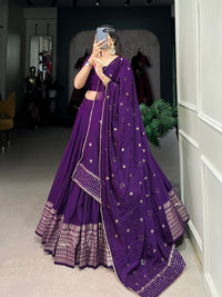 Crafted for Grace and Beauty – Pure Chanderi Plain Lehenga with Zari Work Border and Sequin Embellished Dupatta
