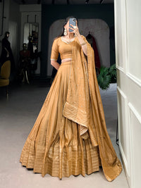 Crafted for Grace and Beauty – Pure Chanderi Plain Lehenga with Zari Work Border and Sequin Embellished Dupatta