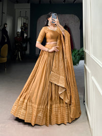 Crafted for Grace and Beauty – Pure Chanderi Plain Lehenga with Zari Work Border and Sequin Embellished Dupatta