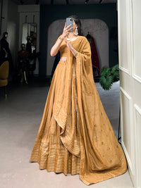 Crafted for Grace and Beauty – Pure Chanderi Plain Lehenga with Zari Work Border and Sequin Embellished Dupatta