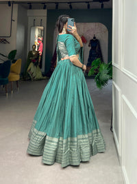 Crafted for Grace and Beauty – Pure Chanderi Plain Lehenga with Zari Work Border and Sequin Embellished Dupatta