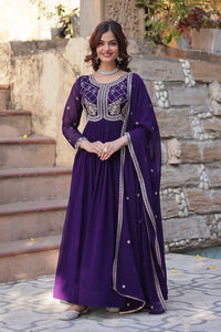 Premium Readymade Faux Blooming Gown with Sequins & Beads Embroidery + Dupatta – Elegant Full-Length Ensemble