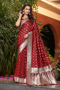 Red Traditional Wedding Wear Silk Saree With Blouse Piece