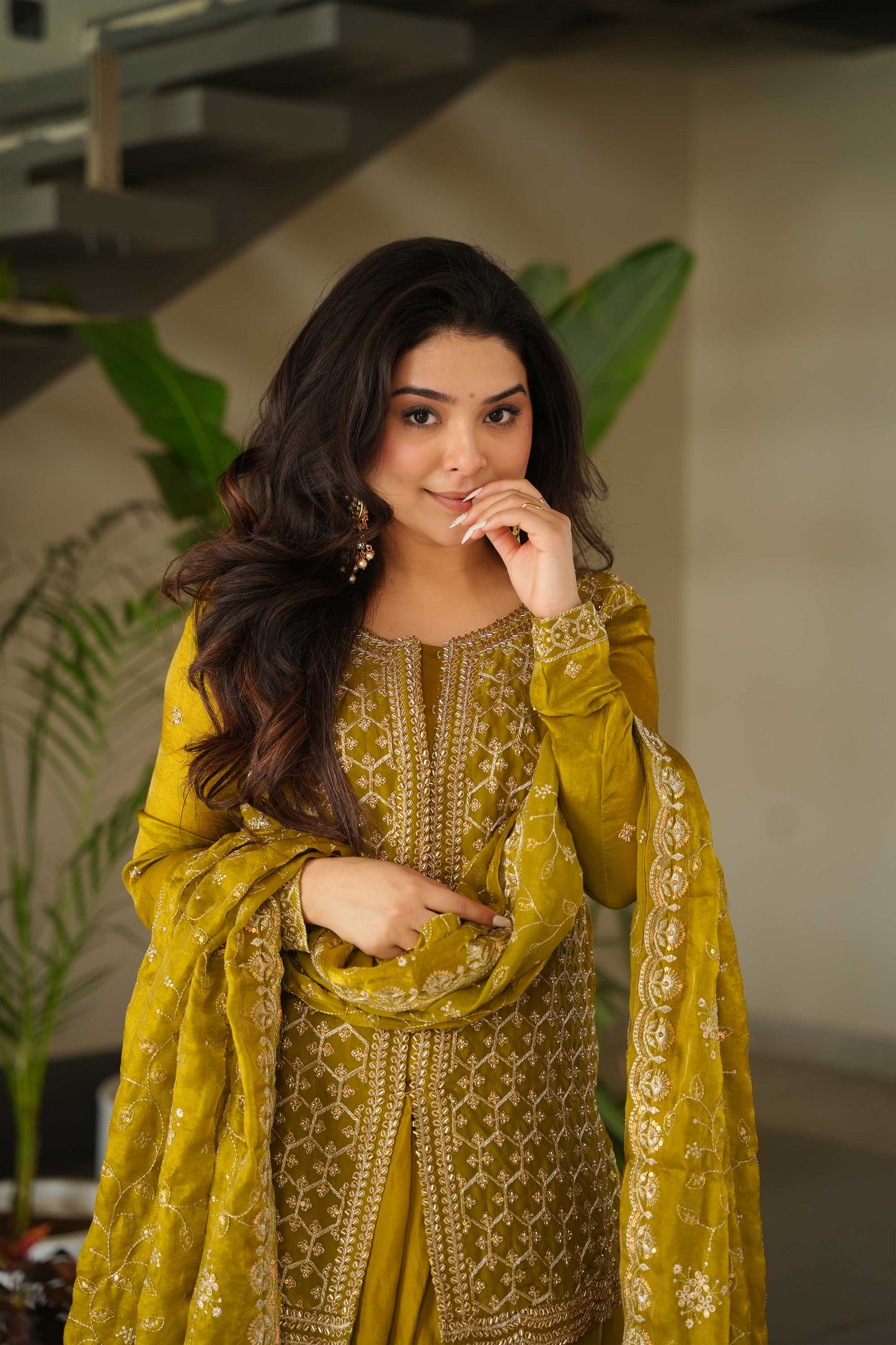 Rakhi Special Premium Sharara Set – Beaded Elegance in Mehendi & Win