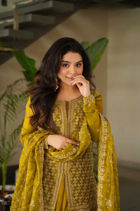 Rakhi Special Premium Sharara Set – Beaded Elegance in Mehendi & Win