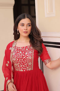Designer Readymade Gown Set with Sequin Zari Work & Lace Dupatta