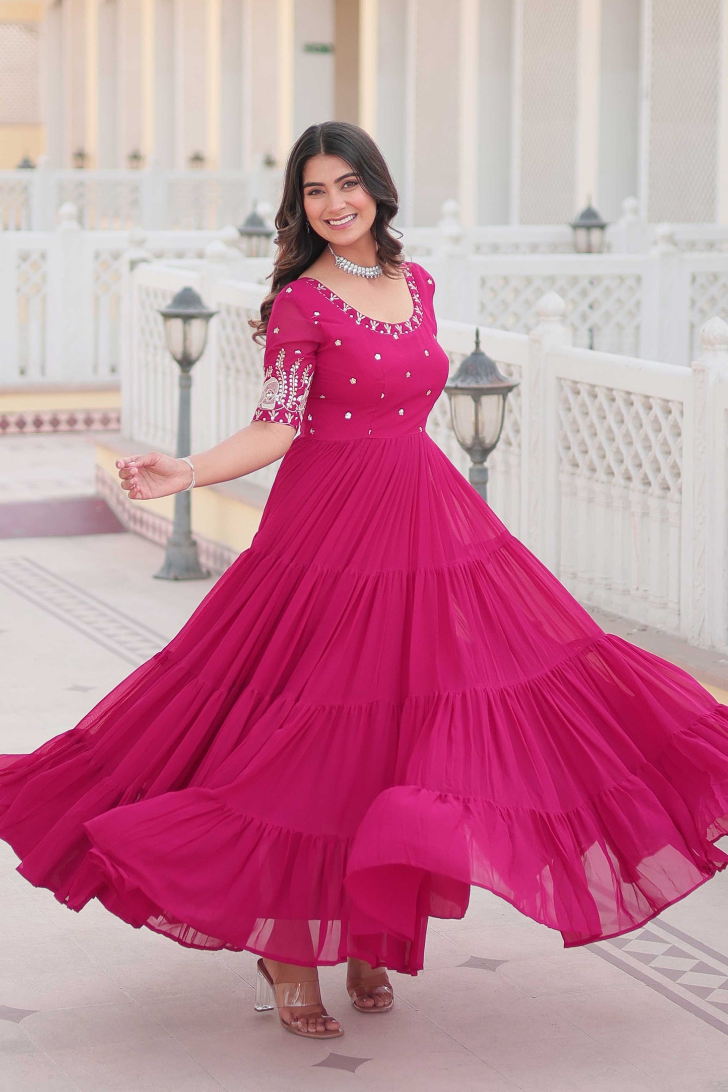 Blooming Elegance Sequined Pink & Purple Gown Anarkali Suit Set