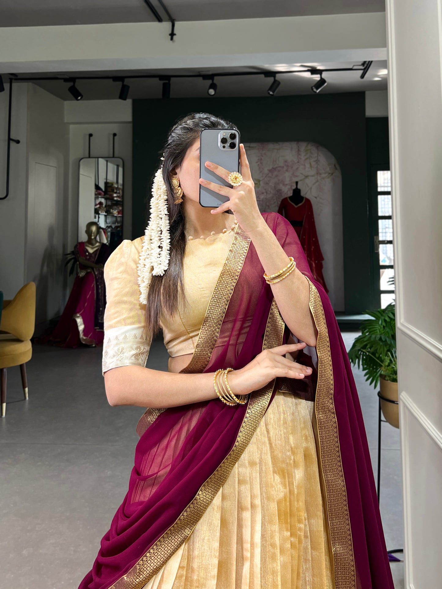 Regal Kanchipuram Silk Lehenga Choli with Zari Weaving and Georgette Dupatta