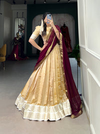 Regal Kanchipuram Silk Lehenga Choli with Zari Weaving and Georgette Dupatta