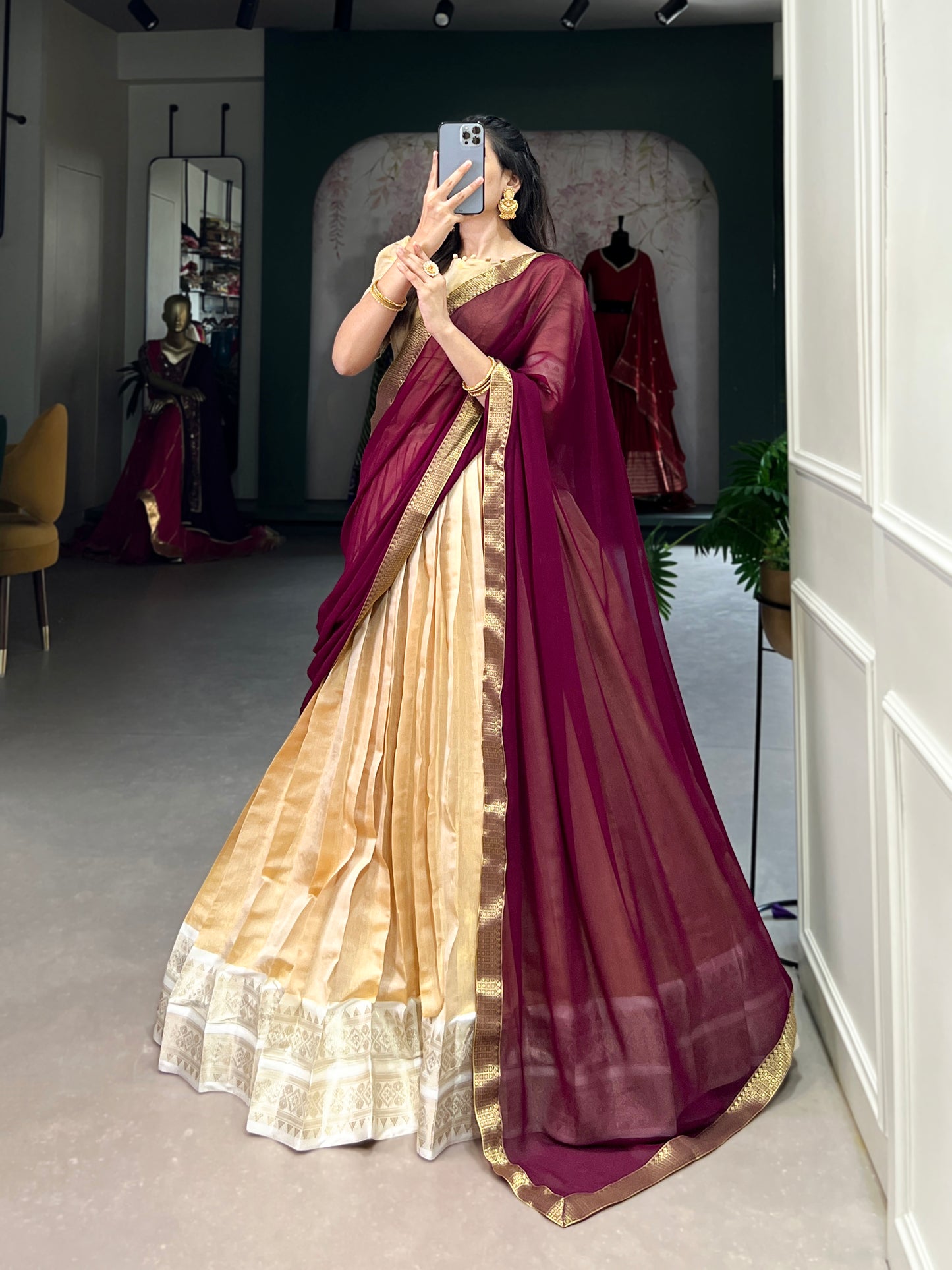Regal Kanchipuram Silk Lehenga Choli with Zari Weaving and Georgette Dupatta