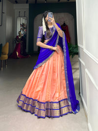 Regal Kanchipuram Silk Lehenga Choli with Zari Weaving and Georgette Dupatta