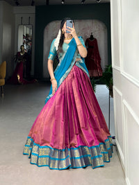 Regal Kanchipuram Silk Lehenga Choli with Zari Weaving and Georgette Dupatta