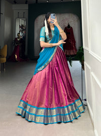 Regal Kanchipuram Silk Lehenga Choli with Zari Weaving and Georgette Dupatta