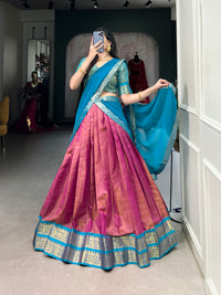 Regal Kanchipuram Silk Lehenga Choli with Zari Weaving and Georgette Dupatta